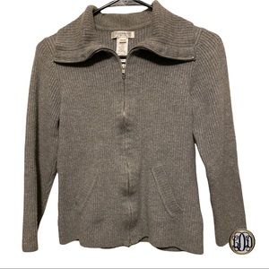 JONES NEW YORK Grey Wool Zippered Sweater Size PM